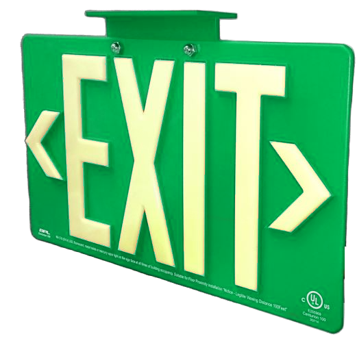 Green Photoluminescent Exit Sign - Wet Location Rated - 100-foot Viewing Distance
