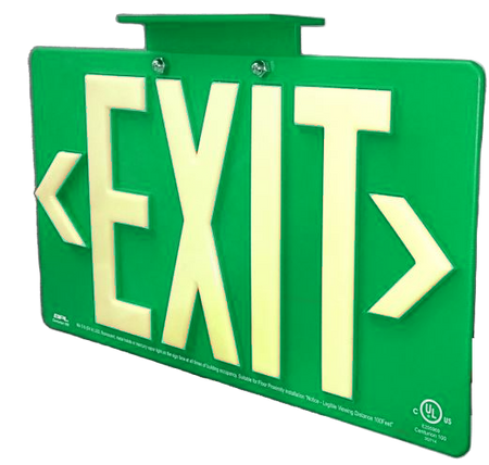 Green Photoluminescent Exit Sign - Wet Location Rated - 100-foot Viewing Distance