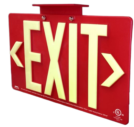 Red Photoluminescent Exit Sign - Wet Location Rated - 100-foot Viewing Distance