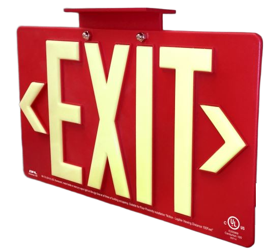 Red Photoluminescent Exit Sign - Wet Location Rated - 100-foot Viewing Distance
