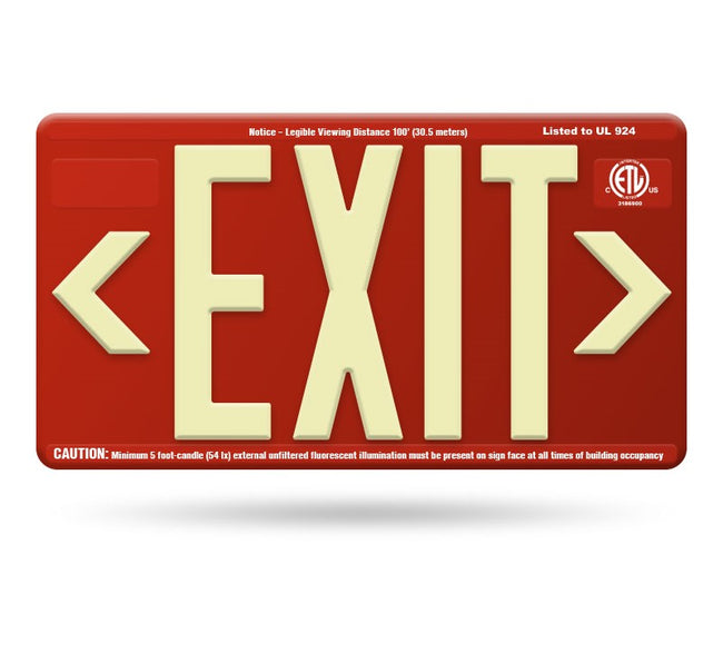 Red Outdoor Photoluminescent Exit Sign