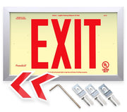 Red Photoluminescent Exit Sign - 50-foot viewing distance - aluminum frame