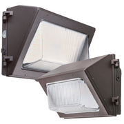 Front view of LED wall pack showing prismatic borosilicate glass refractor for uniform illumination