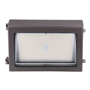 Front view of LED wall pack showing prismatic borosilicate glass refractor for uniform illumination