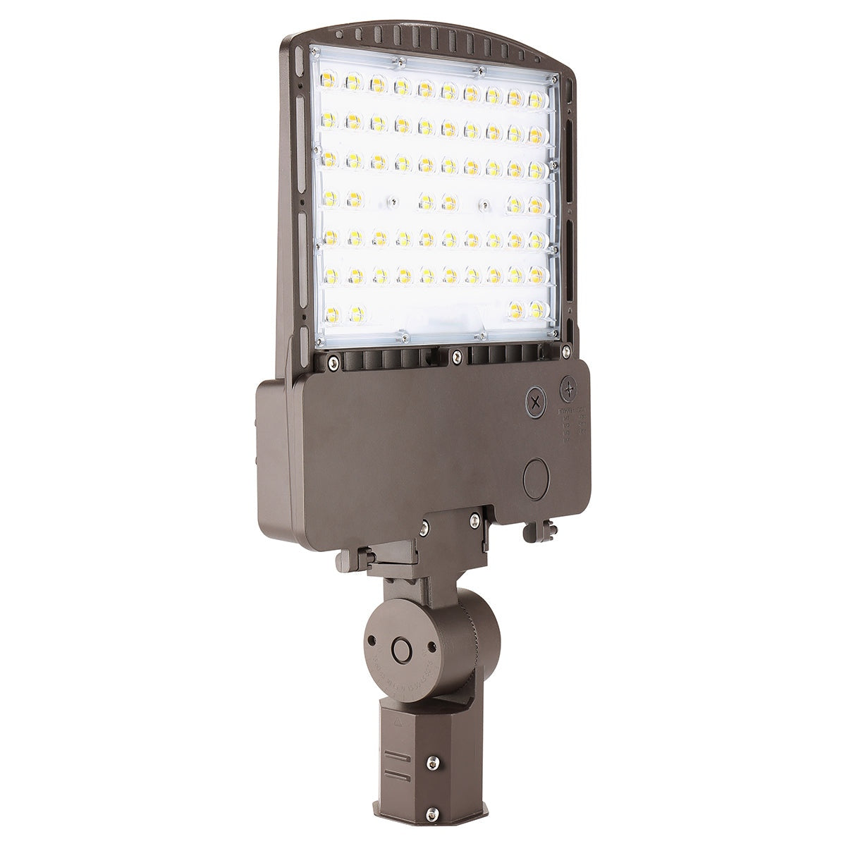 RAB RXAR-140 outdoor LED area light with bronze finish and pole mount arm