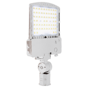 RAB RXAR-140 outdoor LED area light with white finish and pole mount arm