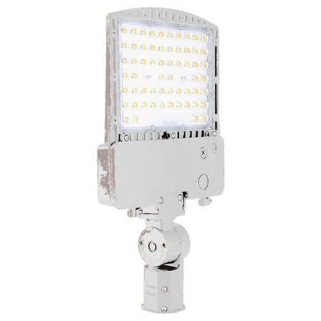 RAB RXAR-140 outdoor LED area light with white finish and pole mount arm
