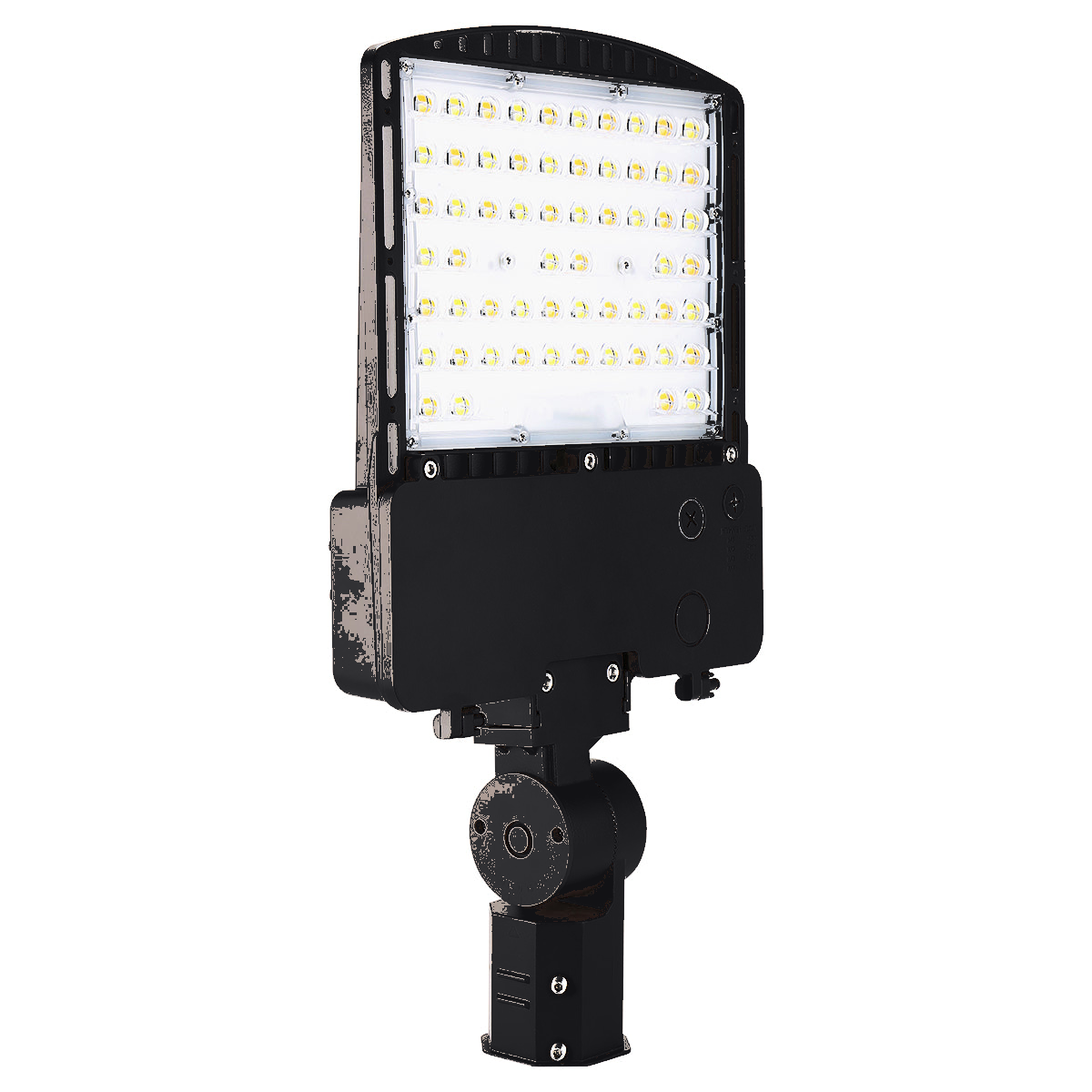 RAB RXAR-400 outdoor LED area light with black finish and pole mount arm