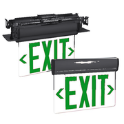 Exitronix S900 edge-lit exit sign with green panel and black finish