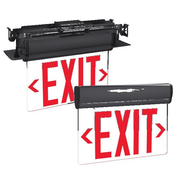 Exitronix S900 edge-lit exit sign with red panel and black finish