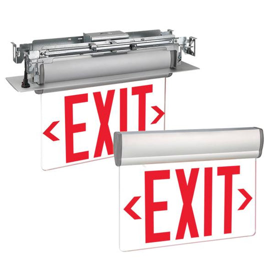 S900 recessed-mount LED exit sign – side view with acrylic panel and adjustable housing