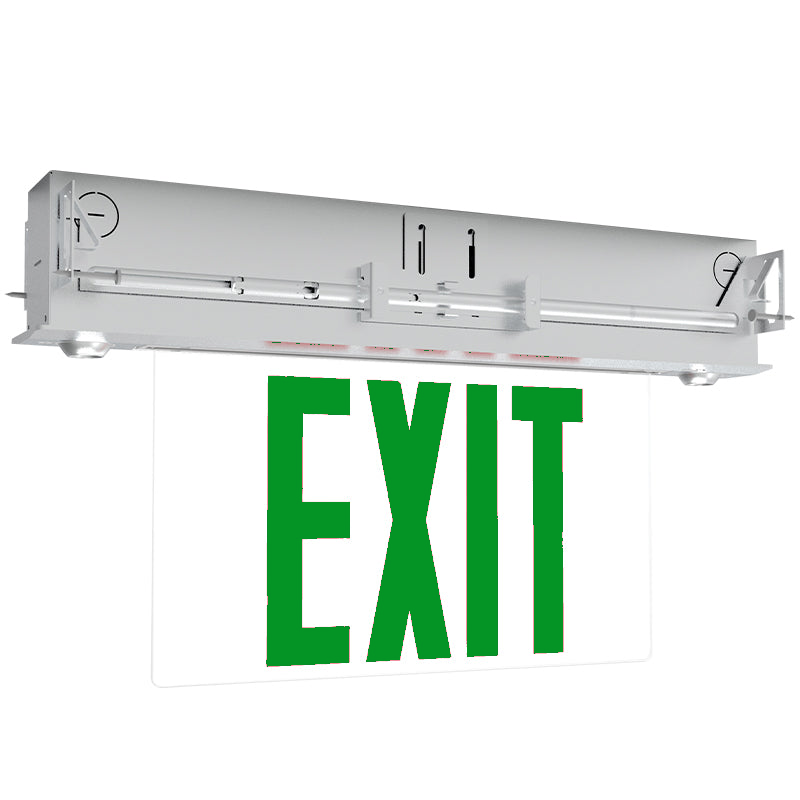 S900C edge-lit LED exit emergency combo with green legend and brushed aluminum finish