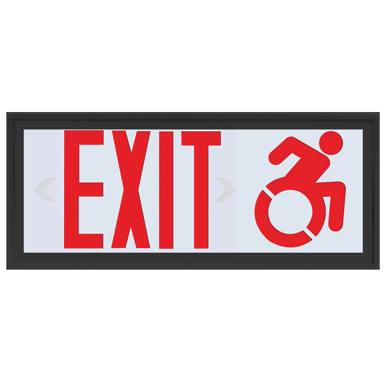 Exitronix CT400E Connecticut wheelchair-accessible LED exit sign with red letters and black finish