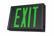 SXTEU steel LED exit sign with green EXIT letters and black housing