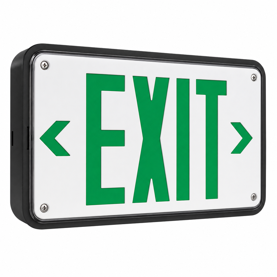 Best Lighting WLEZXTEU compact wet-location LED exit sign green letters black housing product image