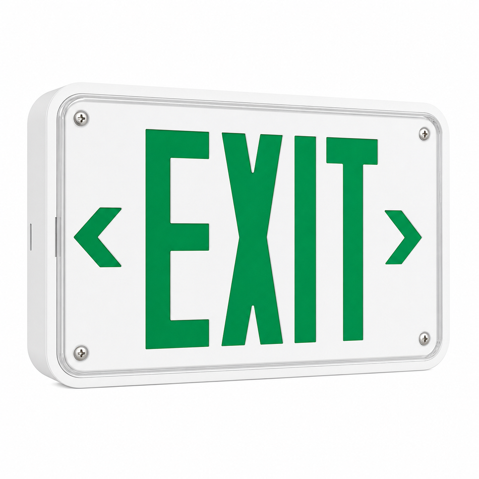 Best Lighting WLEZXTEU compact wet-location LED exit sign green letters white housing product image