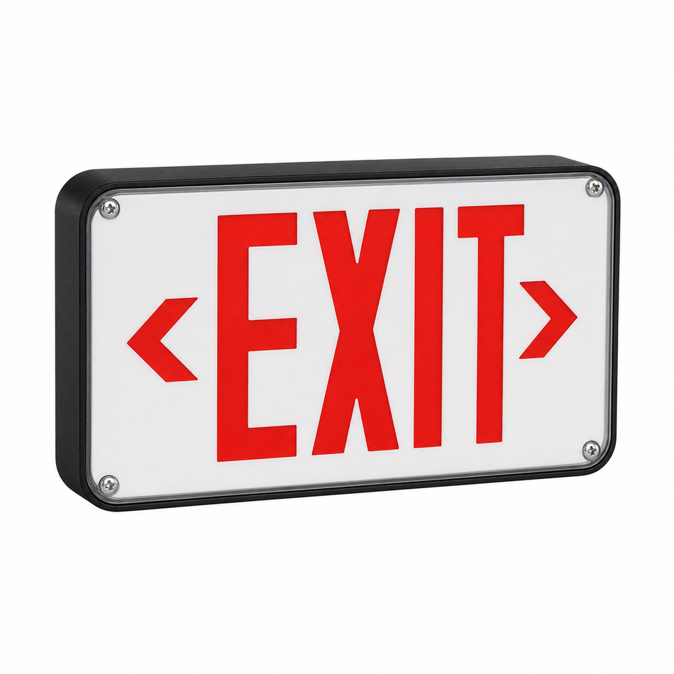 Best Lighting WLEZXTEU compact wet-location LED exit sign red letters black housing product image