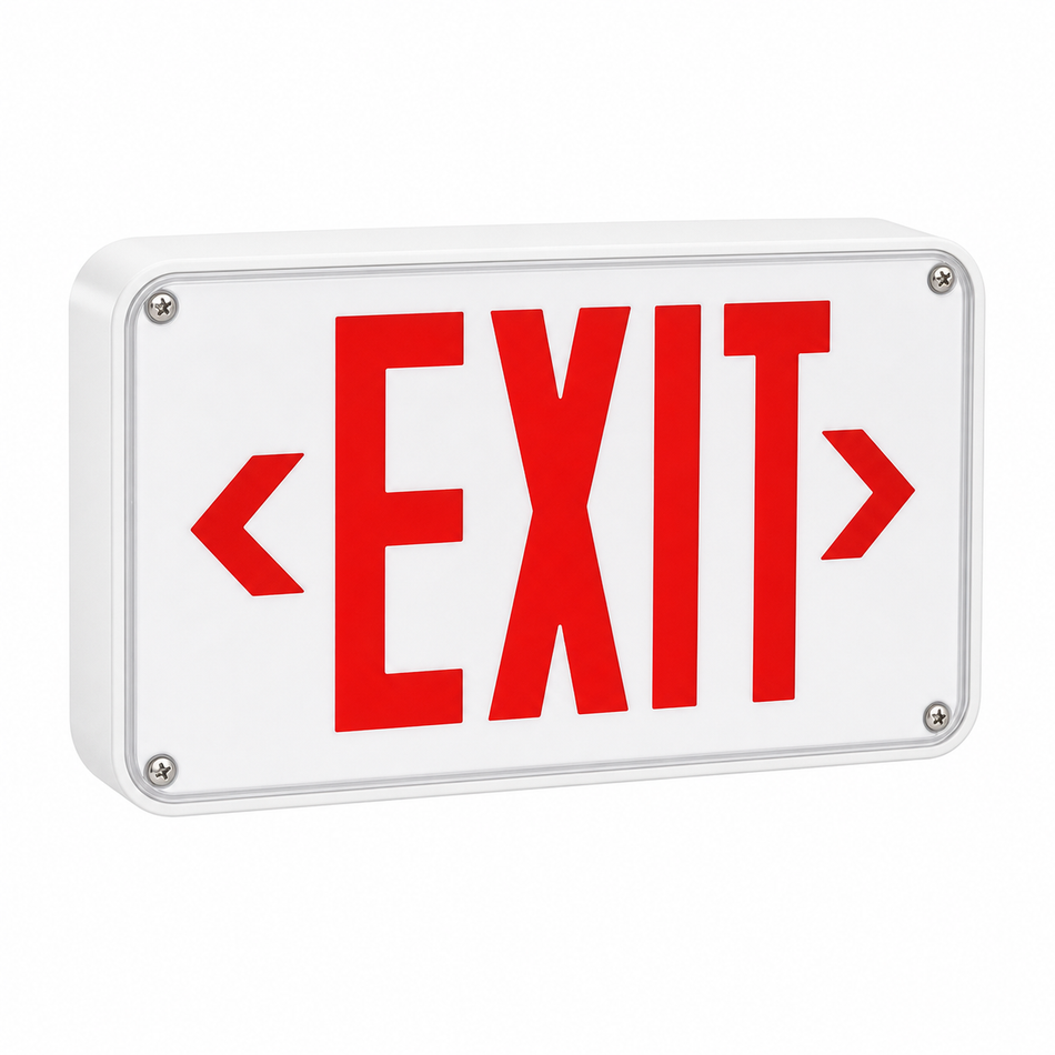 Best Lighting WLEZXTEU compact wet-location LED exit sign red letters white housing product image