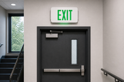 CEXTEU white LED exit sign with green letters installed above an exit door