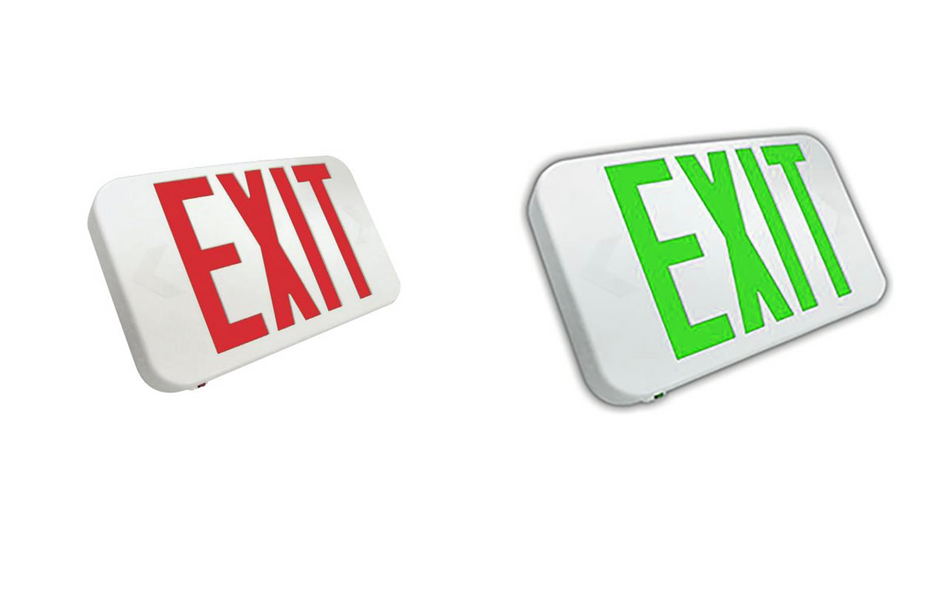 CEXTEU field-selectable red or green LED exit sign with white housing