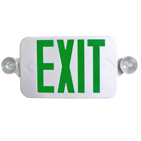 Green letter low profile LED exit sign emergency light combo with white housing