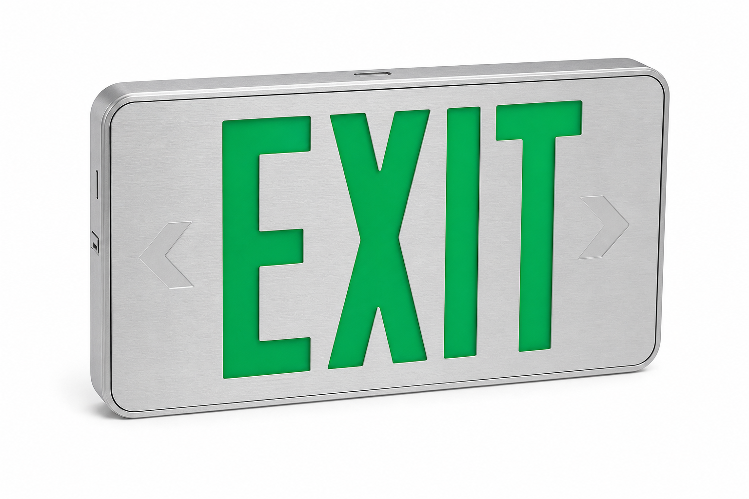 Exitronix 450 green letter brushed aluminum finish exit sign product image on white background for SKUs G452-LB-BA, G452-WB-BA, G453-LB-BA, and G453-WB-BA