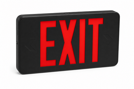 Exitronix 450 red letter black finish exit sign product image on white background for SKUs 452-LB-BB, 452-WB-BB, 453-LB-BB, and 453-WB-BB