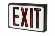 600E steel direct-view LED exit sign with red LED letters and black housing