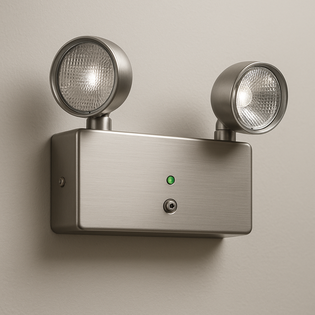 Steel emergency light mounted on wall