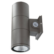 Bronze cylindrical up/down LED wall pack with textured reflector and adjustable optics
