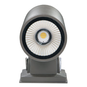 Front close-up of LED cylinder light showing COB LED and reflective optical housing