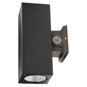 Black rectangular up/down LED wall light with integrated photocontrol and heat sink