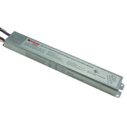 Low-profile fluorescent emergency ballast with steel housing and NiCad battery label for 1400 lumen output