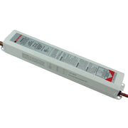 Fluorescent emergency ballast for T5, T8, and T12 lamps with UL 924 label and test instructions on housing