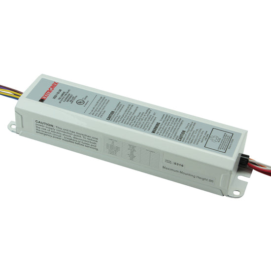 Compact fluorescent emergency ballast with UL 924 label, test switch leads, and NiCad battery housing