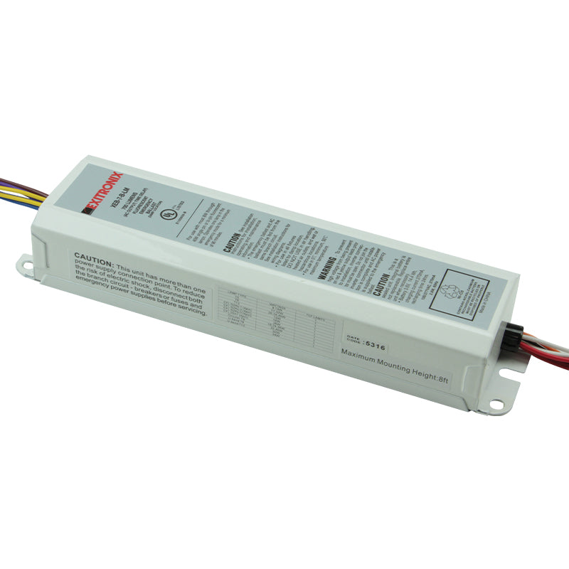 Compact fluorescent emergency ballast with UL 924 label, test switch leads, and NiCad battery housing
