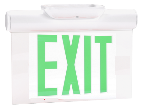 Exit Sign, Edge Lit - Green LED - Cylindrical Aluminum Housing - Battery Backup