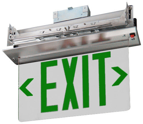 Exit Sign, Edge Lit - Green LED - Ceiling Recessed Mount