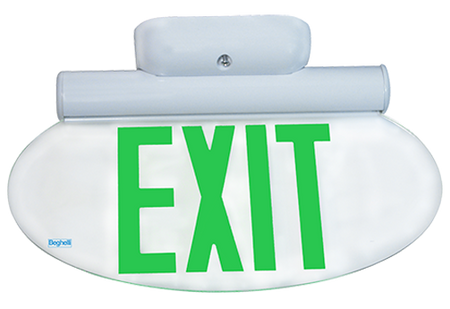 Exit Sign, Edge Lit - Contemporary Oval Panel - Cylindrical Aluminum Housing