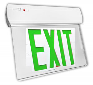 Exit Sign, Edge Lit - Green LED - White Plastic Housing