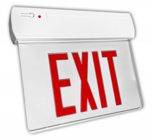 Exit Sign, Edge Lit - Red LED - White Plastic Housing