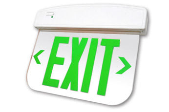 Exit Sign, Edge Lit - Green LED - Architectural White Plastic