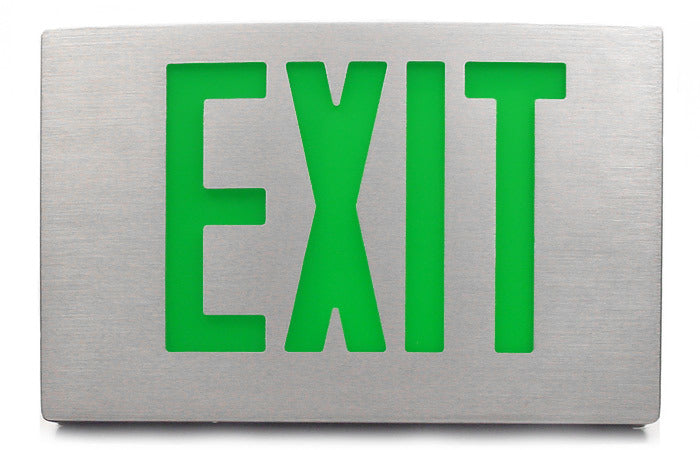 Exit Sign, Cast Aluminum - Green LED - Battery Backup
