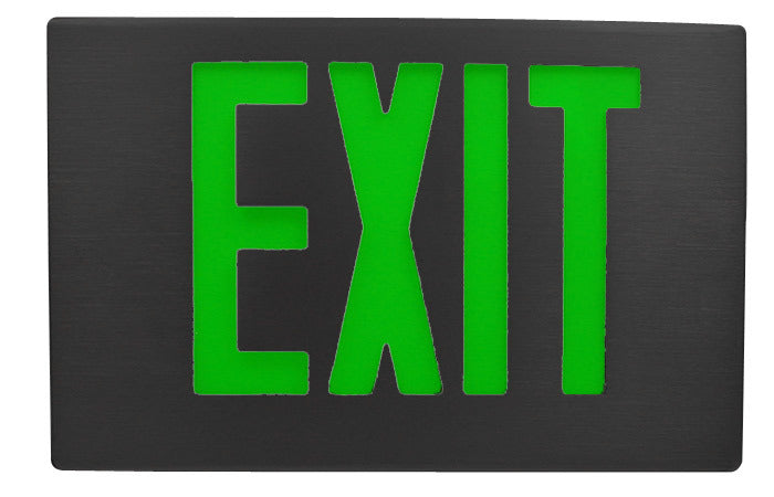Exit Sign, Cast Aluminum - Green LED - Black Finish - Battery Backup