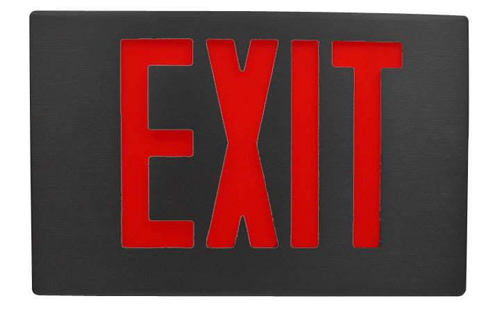 Exit Sign, Cast Aluminum - Red LED - Black Finish - Battery Backup
