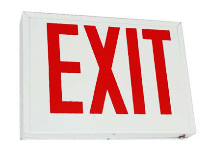 Exit Sign, NYC - Red 8" Letters - White Steel - AC / Battery Backup