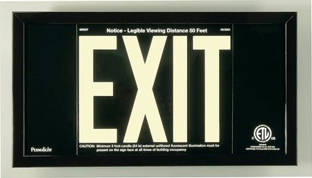 Exit Sign, Photoluminescent - Black Aluminum Base - Glowing Legend