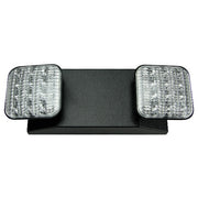 LED emergency light – front view with white housing and dual adjustable LED heads