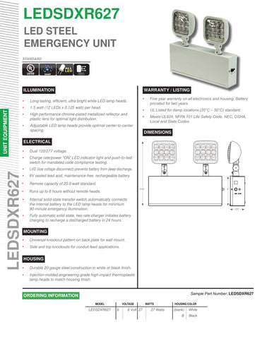 Emergency Light - Steel - 2 Sq. LED Heads - Remote Capable