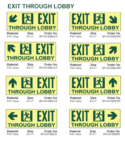 New York City Approved "Exit Through Lobby" Signs